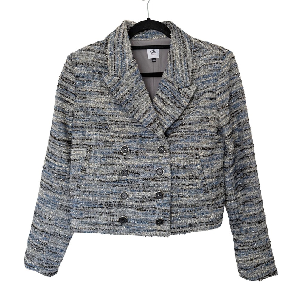 Cabi Radience Jacket Blue Greys Blues Tweed Double Breasted Size Extra Small - Picture 3 of 9
